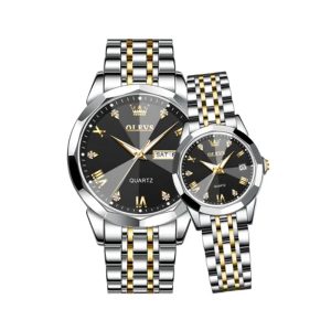 Olevs 9931 Trendy Korean Style Luminous Calendar Couple Watch - Silver Black
